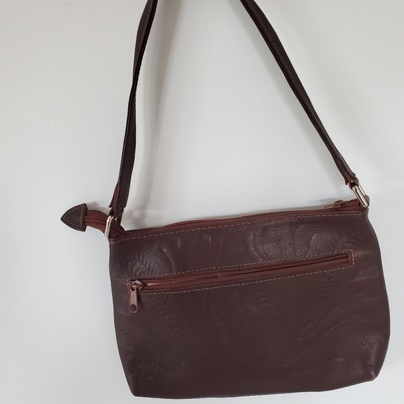 BOHO Western Leather Handbag Floral Tooled Turquoise Cut Outs Pockets Cowgirl - Picture 9 of 15